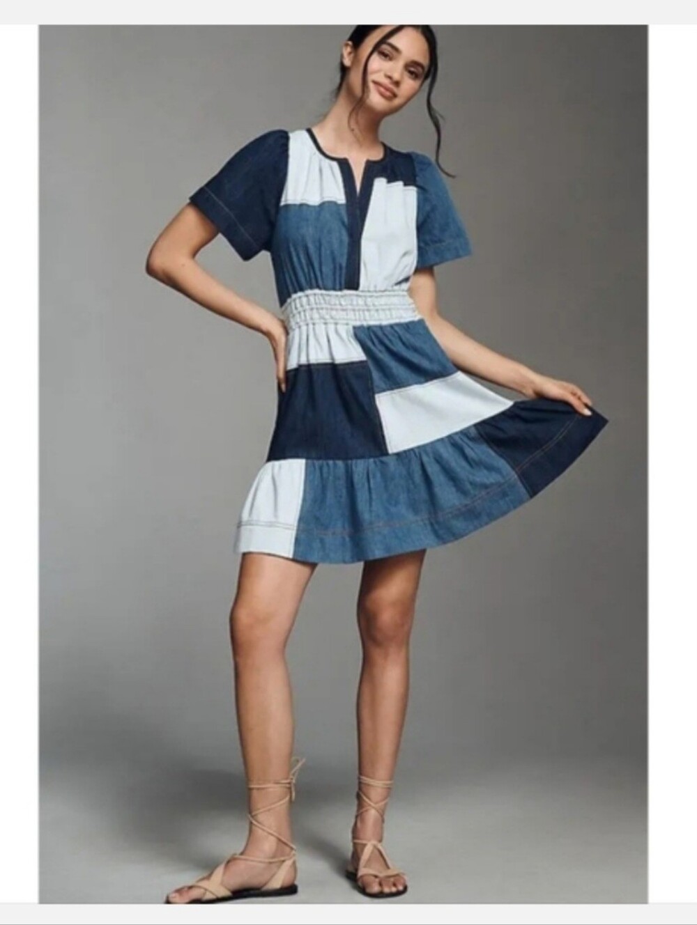 Anthropolgie The Somerset Denim Patchwork Mini Dress